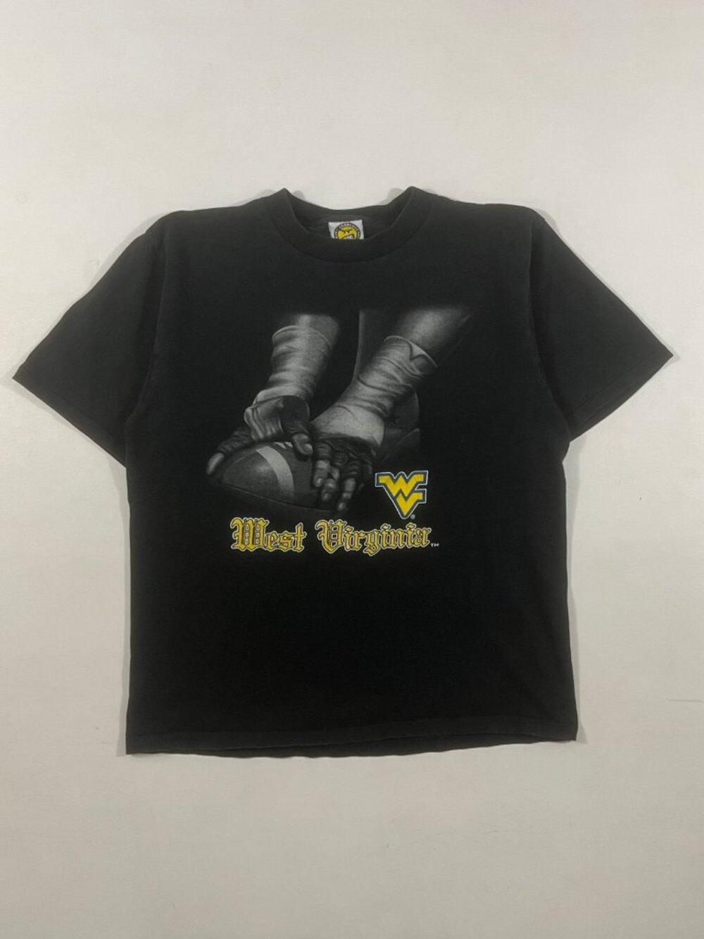 Vintage 90s West Virginia Mountaineers Football Big Graphic Tee L WVU NCAA